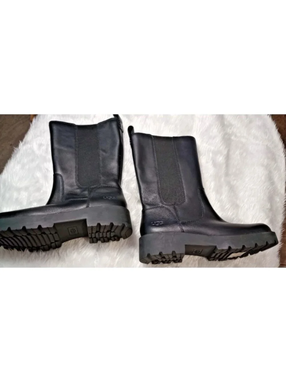 New Women's Black Ugg Boots Leather Biker Moto Waterproof Size 8.5